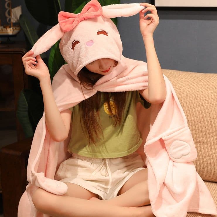 ブランケット ふわもこ動物フード着る毛布
