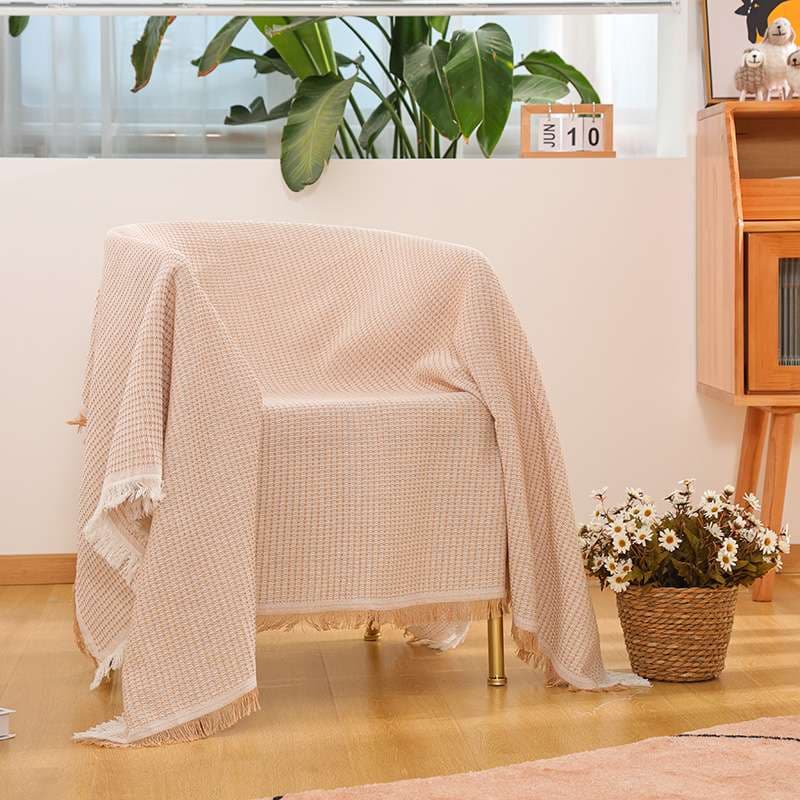 ストライプ柄フリンジブランケット