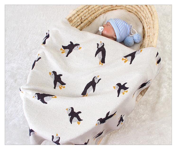 ブランケット かわいいペンギン柄毛布 赤ちゃん子供用編み物ひざ掛け