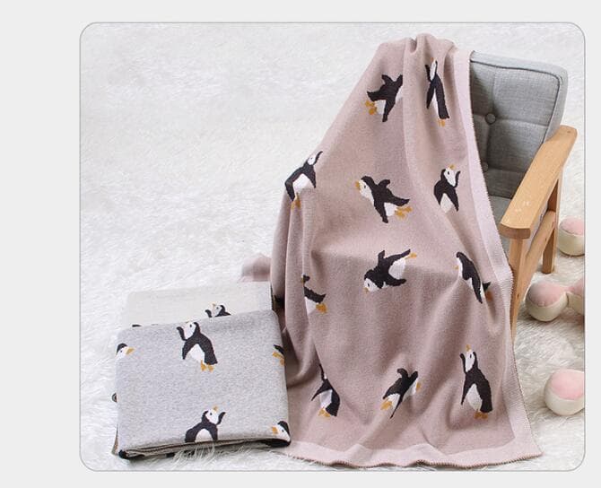 ブランケット かわいいペンギン柄毛布 赤ちゃん子供用編み物ひざ掛け