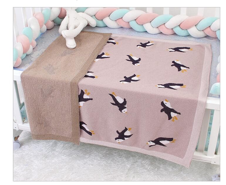 ブランケット かわいいペンギン柄毛布 赤ちゃん子供用編み物ひざ掛け