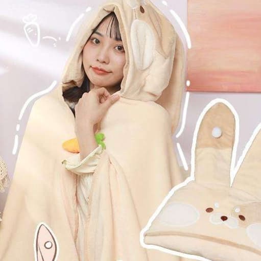 ブランケット ふわもこ着る毛布 フード付きポンチョタイプ